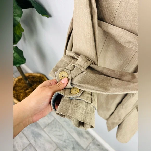 Free People We The Free RuggedDouble Breasted Plaid Linned Tan Trench Coat